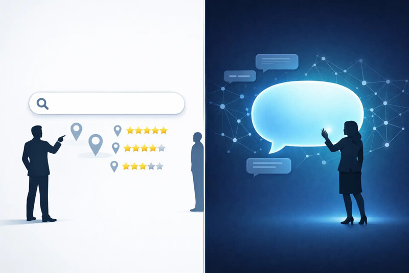 Kdaj kupci iščejo na Googlu in kdaj vprašajo AI?